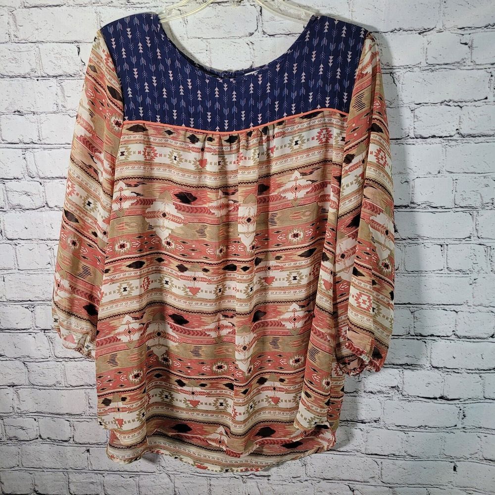 Hayden Los Angeles Blouse Womens 1XL Multicolor Excellent Southwestern Boho Top